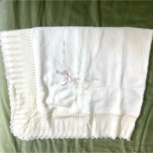Vintage baby blanket lattice and chandelier hem small roses and bow OSB